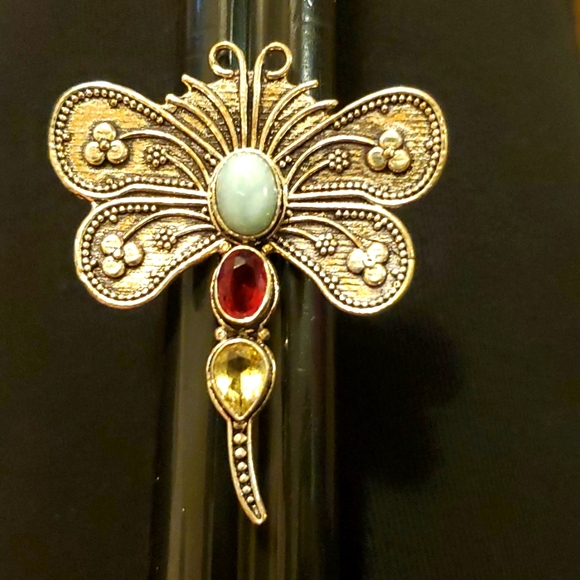 New Larimar, Garnet and Citrine 925 Silver Dragonfly Ring. - Picture 6 of 10